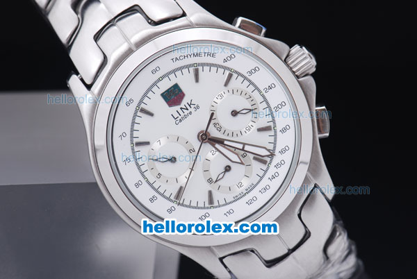 Tag Heuer Link Calibre 36 Chronograph Automatic with White Dial - Click Image to Close